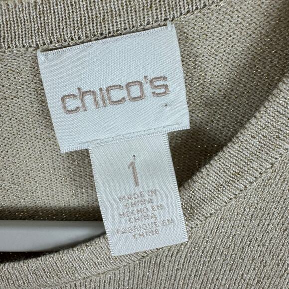 Chico's Gold Shimmery Long Sleeve Round Neck Lightweight Sweater Women's Size M - Picture 5 of 7